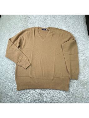 Gobi Cashmere V-Neck Sweater Camel Brown Mens XL NEW DEFECTS